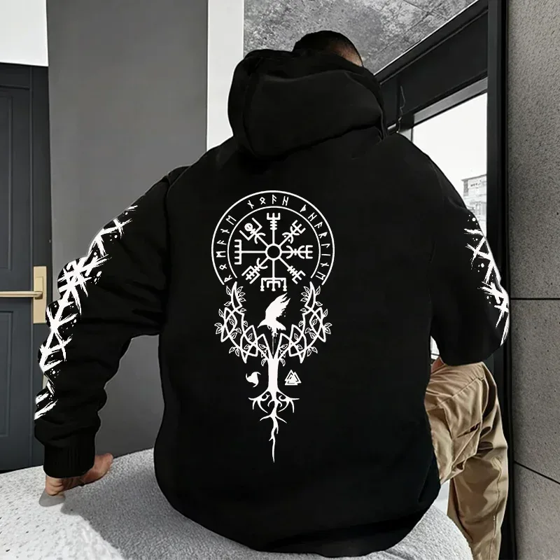 Winter and Autumn Edition Viking Nordic Runes Printed Men's Large-Sized Hooded Sweatshirt for Street Casual Wear — image 2
