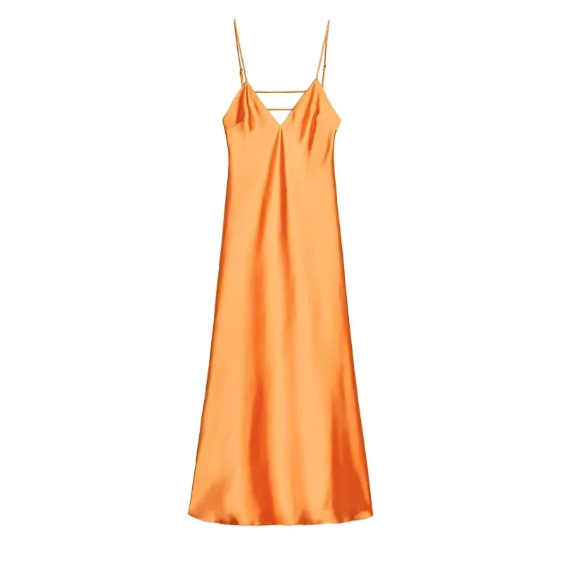 Sexy Yellow Satin Lace Patchwork Dress Spaghetti Strap Sleeveless V Neck Bias Cut Female Dresses 2026 Summer Evening Party Robe — image 14