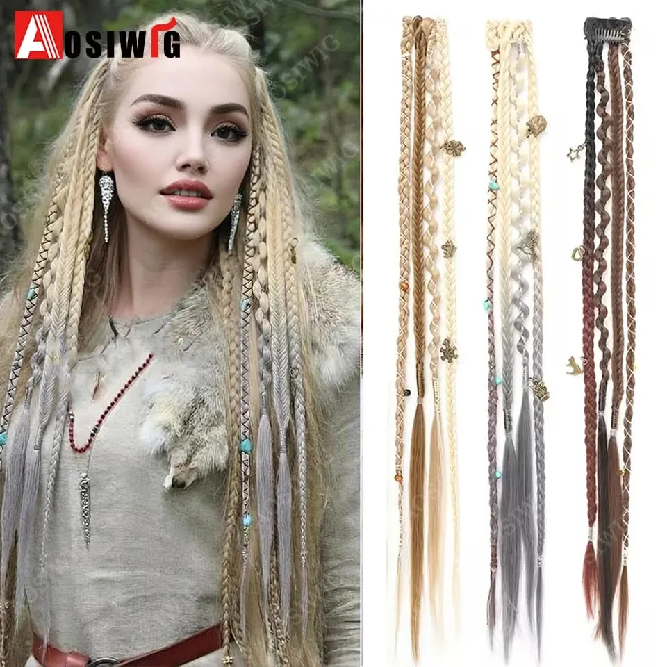 2pc Ombre Synthetic Bohemian Style Braids Hair Extensions Clip in Hairpiece Heat Resistant For Hairpieces Women Hair Accessories