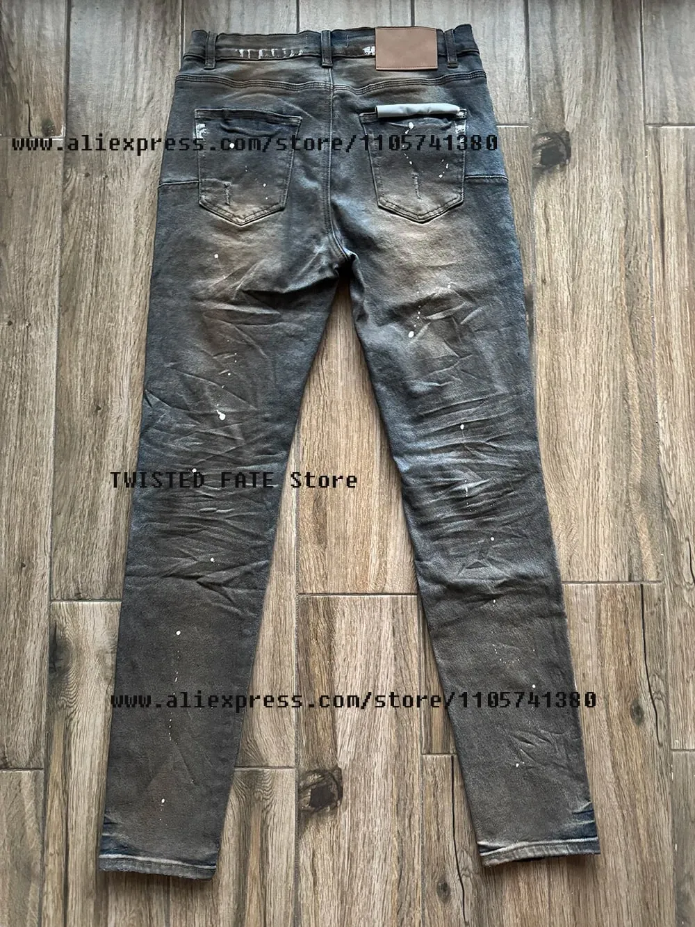 Men's High Street Distressed Dirty Washed Light Blue Cut Out Stretch Skinny & Slim Fit Spray Painted Ripped Jeans — image 2