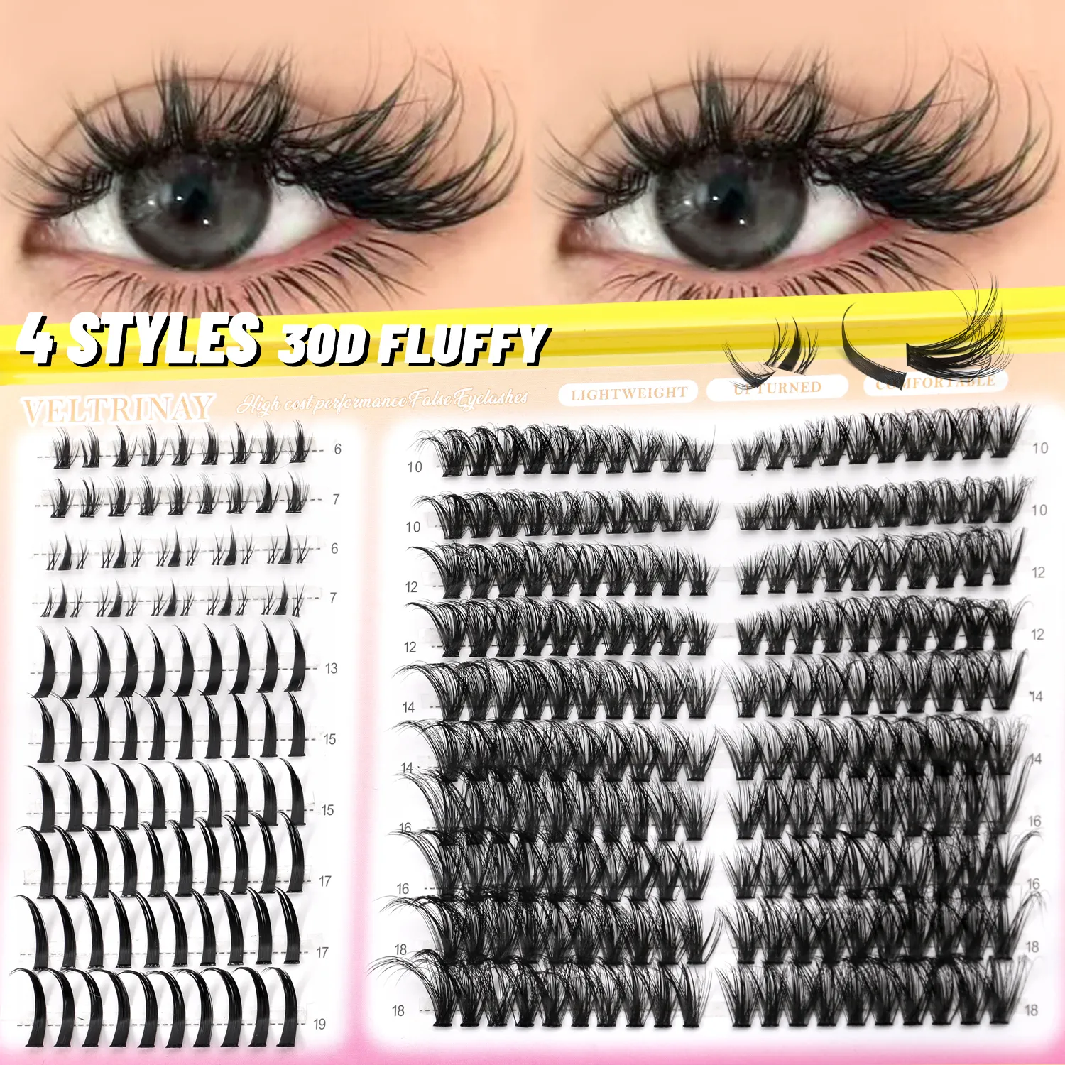 4-in-1 208pcs Lash Clusters 1style Manga Lash+2 style Spiky Botoom Lash+1 style Cat Eye Eyelashes DIY Clusters Lashes — image 3
