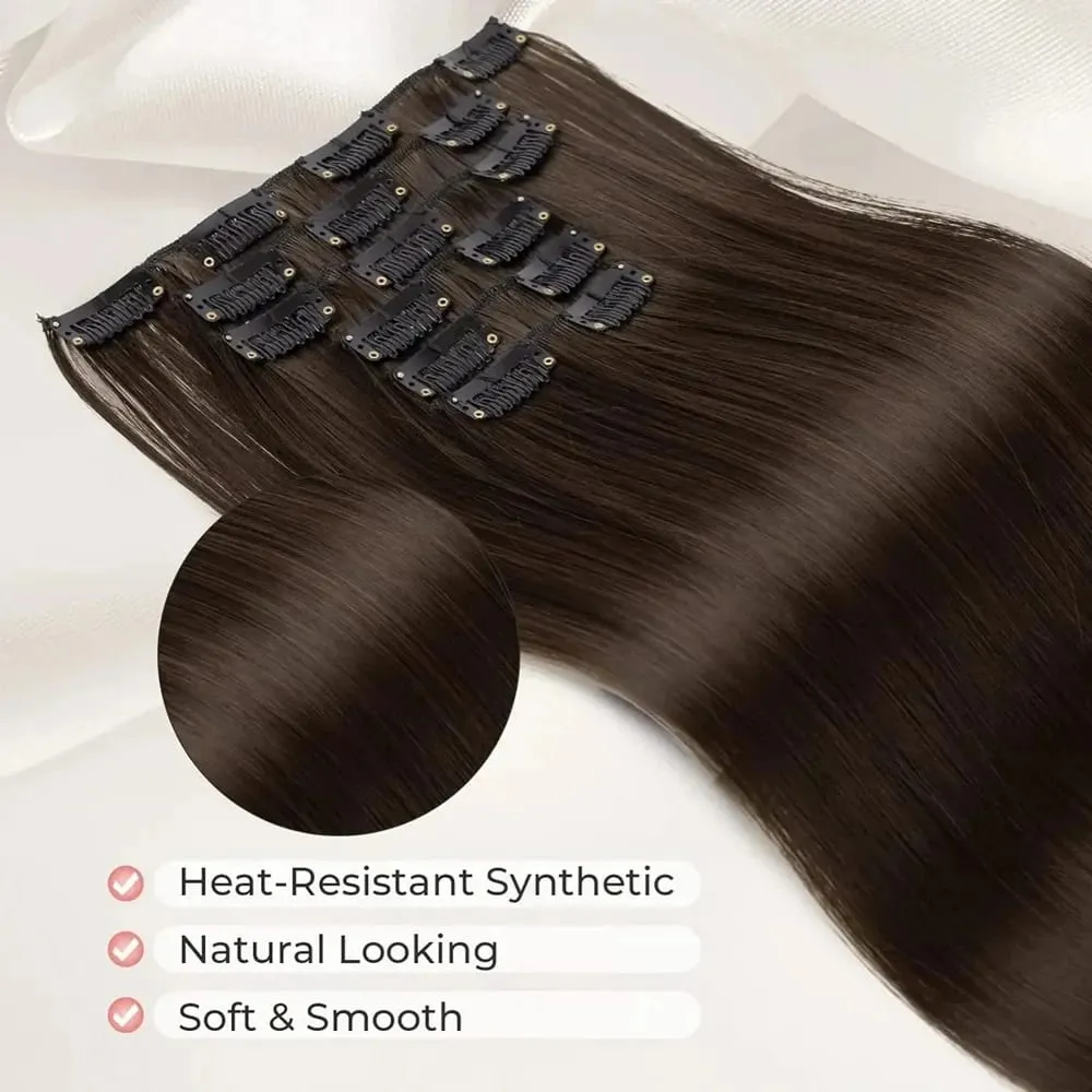24 Inches Long Synthetic Hairpieces for Women 6Pcs Medium Brown Blonde Highlights Clip In Natural Thick DIY Styling Fiber Hair — image 6