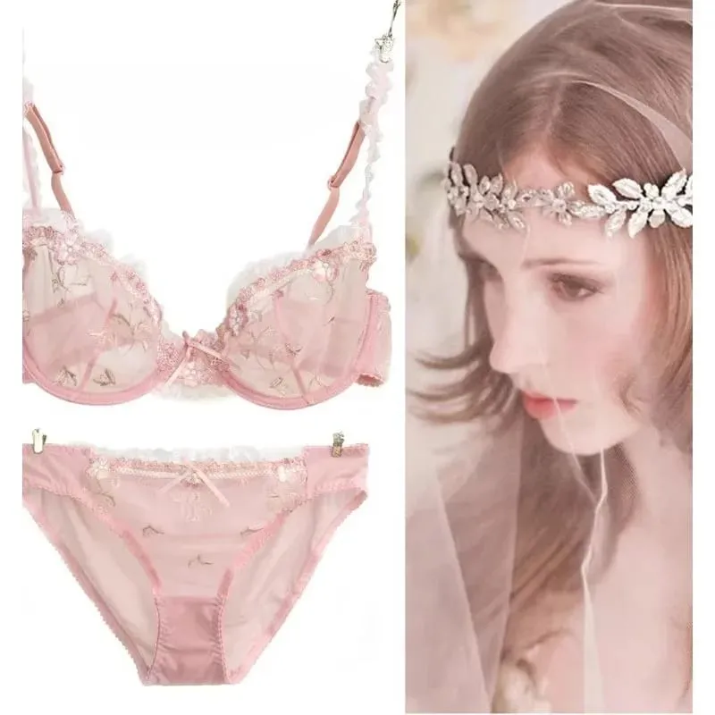 Ultra-thin Steel Band Bra Lovely Plus-size Lace Lingerie Set transparent Comfortable Bra Set Soft Lightweight S-XL Daily Wear — image 4