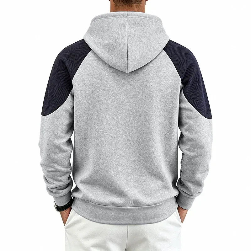 Autumn Winter Men Color Block Raglan Hoodie Textured Chest Panel Drawstring Kangaroo Pocket Loose Casual Streetwear Sweatshirt — image 29