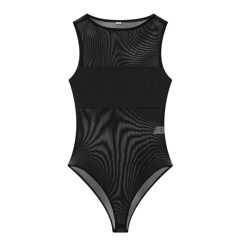 Sexy Mesh Bodysuit Women Transparent Tight Bodys for Women Summer Sleeveless Tops Woman Tulle Sexy Lingerie Body Woman