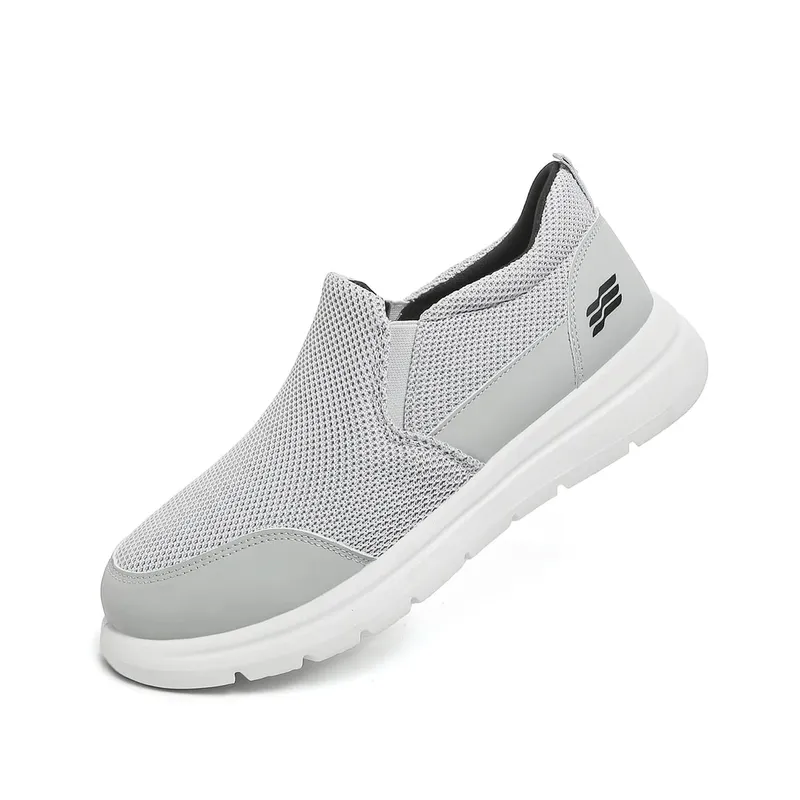 Men's slip-on hollow mesh walking loafers spliced smooth toe overlay dual elastic side gussets block segmented white outsole d — image 9