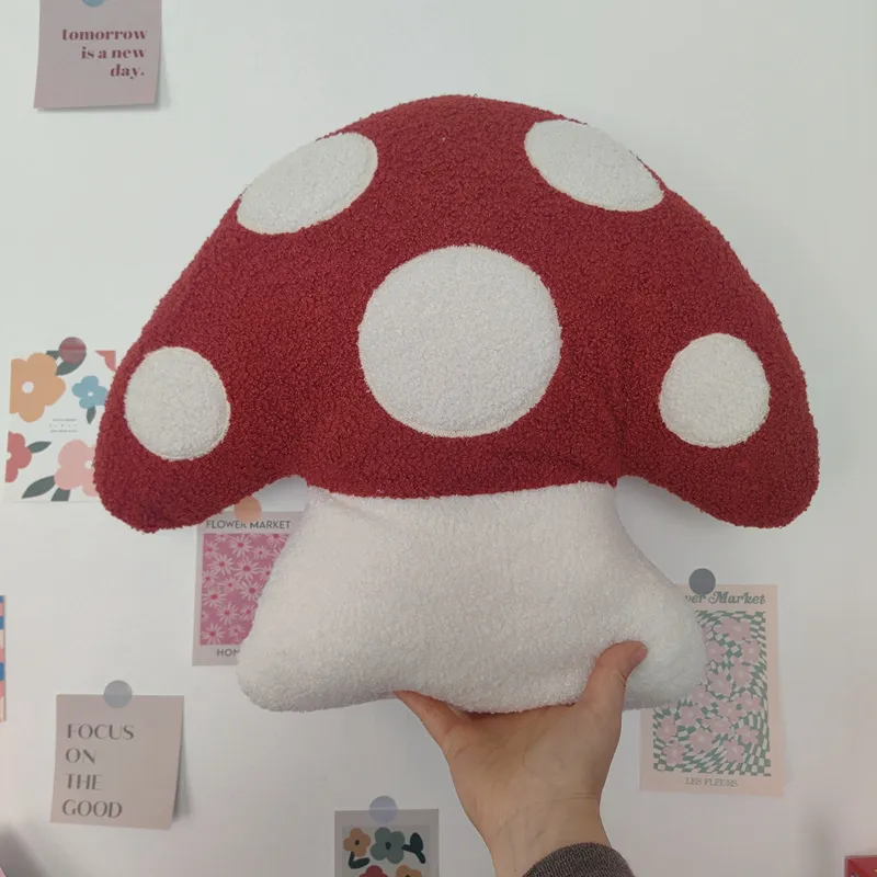 Almohada con forma de seta de 45x40cm, juguetes de peluche suaves, cojín para sofá con forma de seta simulada, sala de estar para el hogar, regalo de cumpleaños para niños y niñas