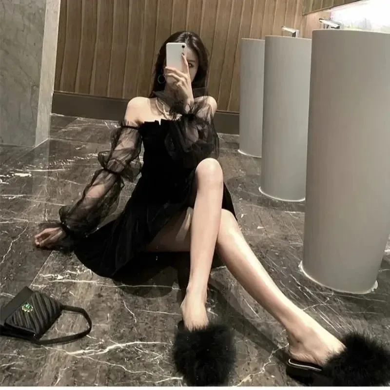 New Black Retro Dress Women Lace Chiffon Mini Dress Female High Street Sexy Korean Fashion Women Club Dress — image 4