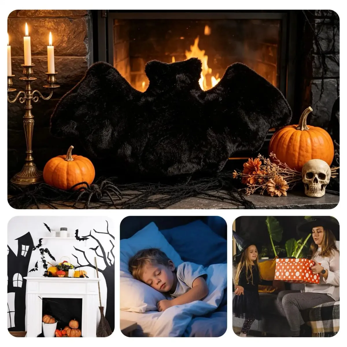 Halloween Bat Shaped Throw Pillow Cute Spooky Gothic Plush Cushion for Sofa Bed Car Living Room Dormitory Decor Gift