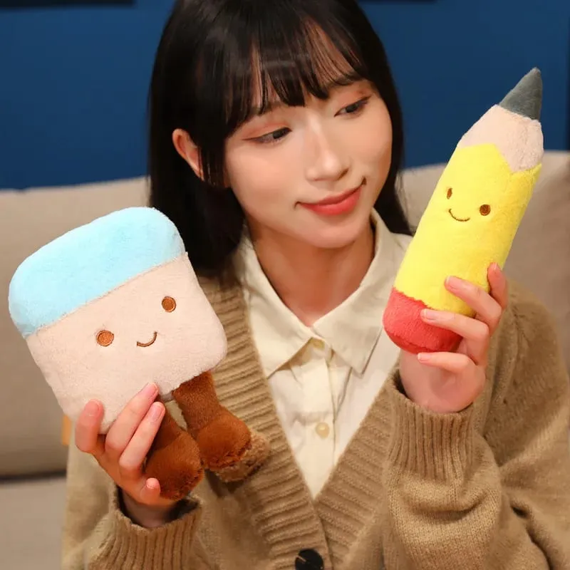 13/20cm Pencil Case Stationery Plush Humanoid Toy Stuffed Kawaii Eraser Ruler Doll Pendant with Loop Plushie Decor for Bag — image 4