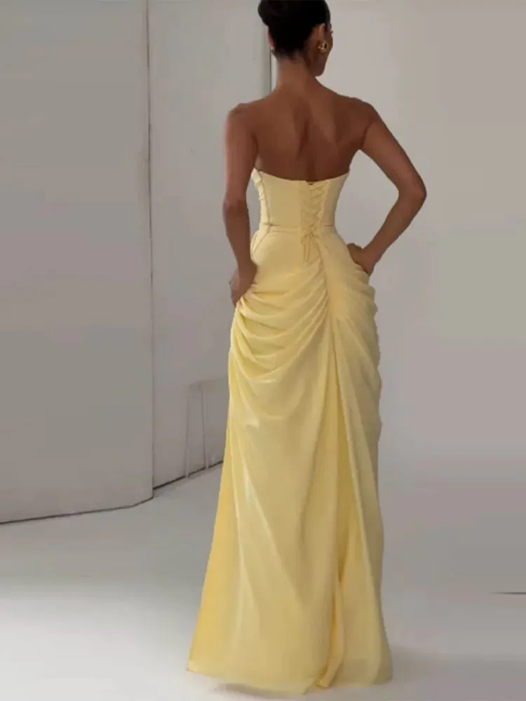 Elegant højtaljet bodycon maxikjole stropløs plisseret kant Korset festkåber Luksus Vestidos 2026 New Lady aftenkjoler — image 6