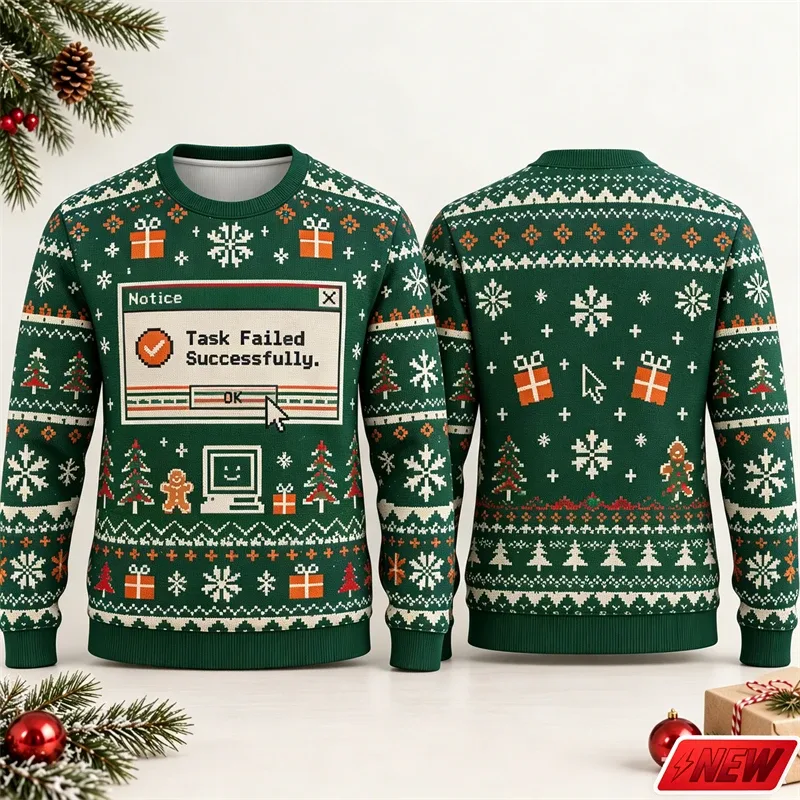 Fashion Ugly Christmas Fake Sweater Men Merry Christmas Sweatshirts 3D Print Funny Computer Message Graphic Sweatshirt Unisex — image 6