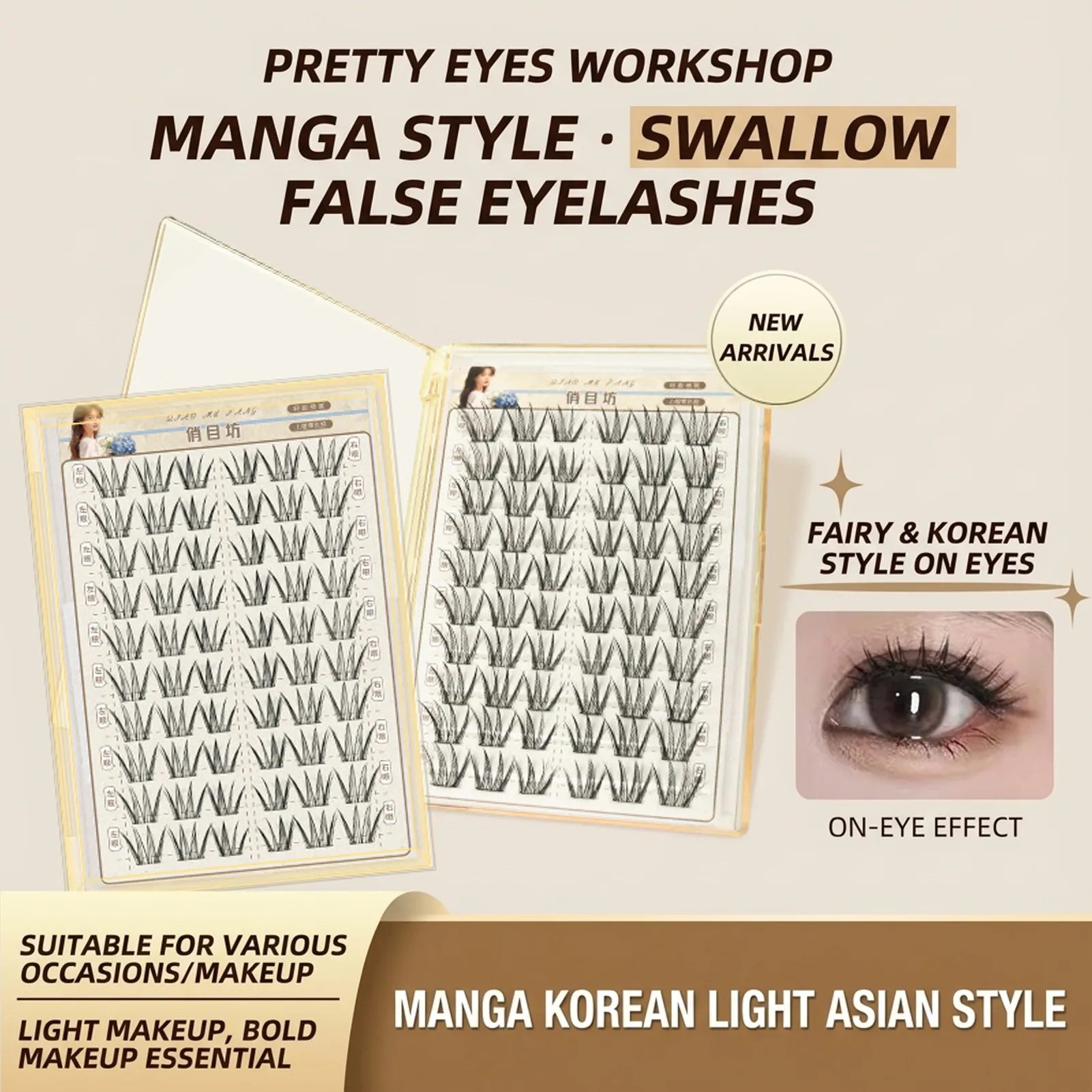 10 Rows Korean Asian Style False Eyelashes Natural Look Lightweight Comic-style Fake Eyelash For Perfect Daily Stage Eye Makeup