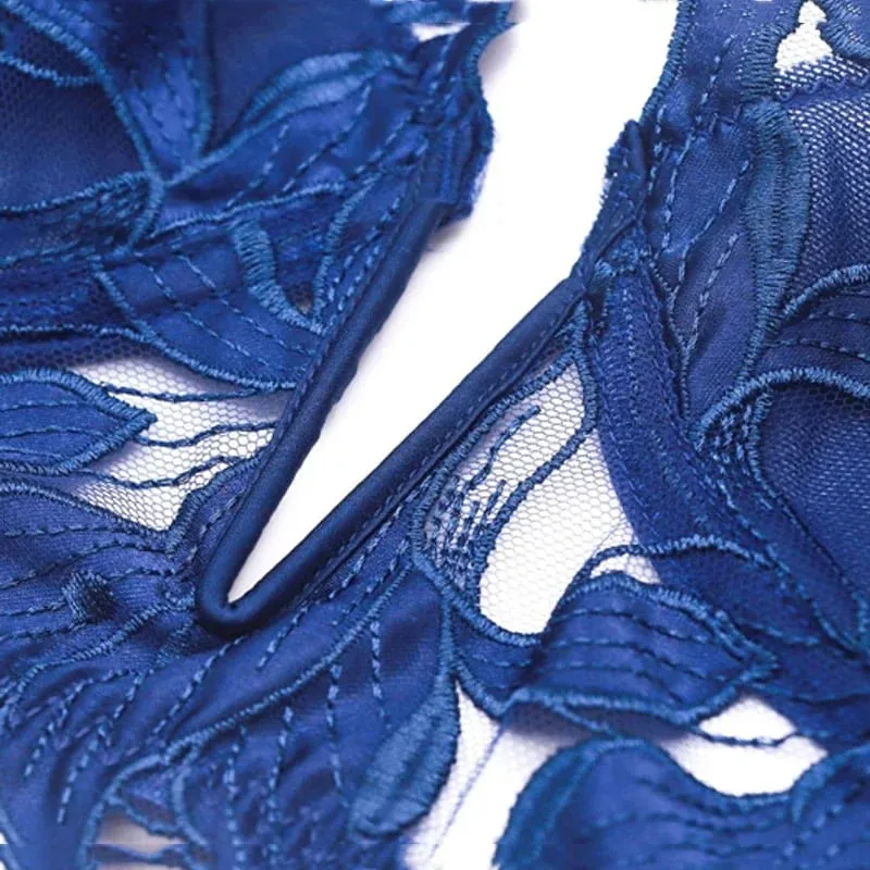 Sexy French Lace Embroidery Brassiere Lingerie Set Women's Underwear Set Push Up thin Bralette Deep V Bra and Panty Set — image 6