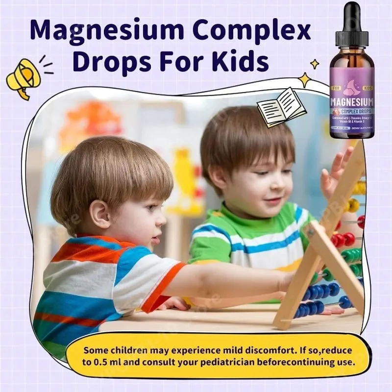 Magnesiumglycinat-Flüssigkeitstropfen für Kinder mit L-Theanin, Omega-3, Vitamin B6, D3 zur Schlafentspannung, 2 Fl Oz, Erdbeergeschmack