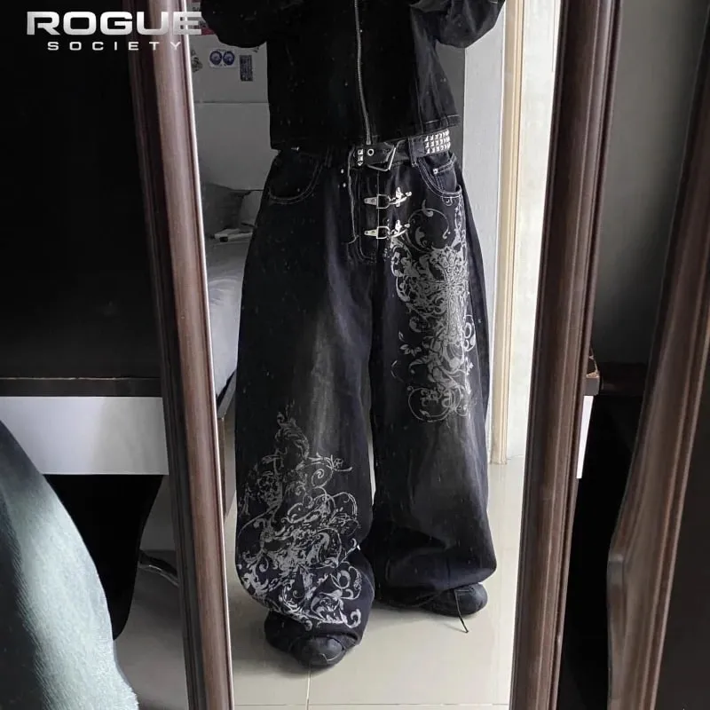 Summer Y2K Vintage Cross Print Denim Pants Men Gothic Wide Leg Baggy Straight Harajuku Trousers Grunge Streetwear Jeans Unisex — image 5