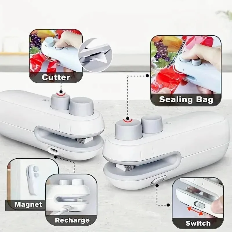 2in1 Plastic Bag Sealer Mini Portable Plastic Bags Sealing Machine Thermal Sealants Handheld Food Storage Packaging Heat Sealer