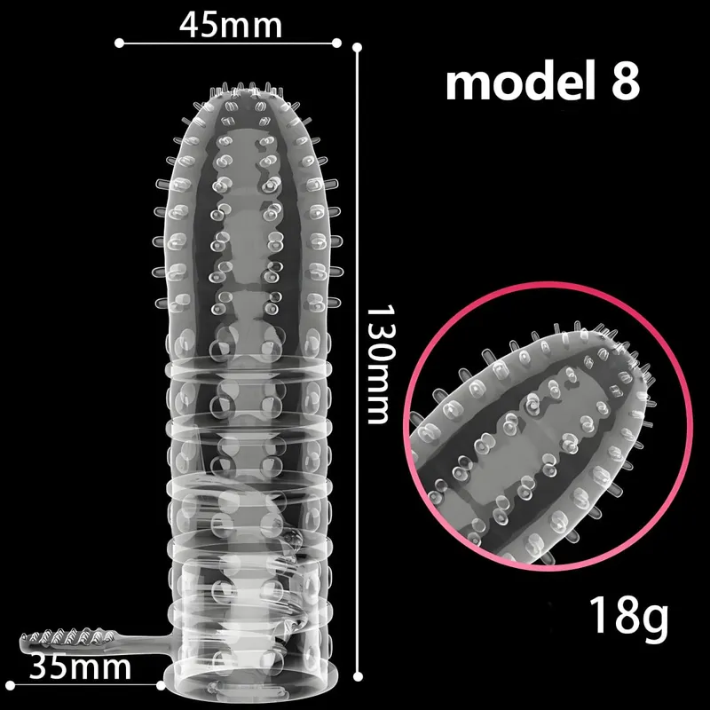 Penis Covers Extender Men's Condoms Crystal Penis Condoms Finger Cock Ring Adult Sex Toy For Sex Male Longer Lasting — image 9