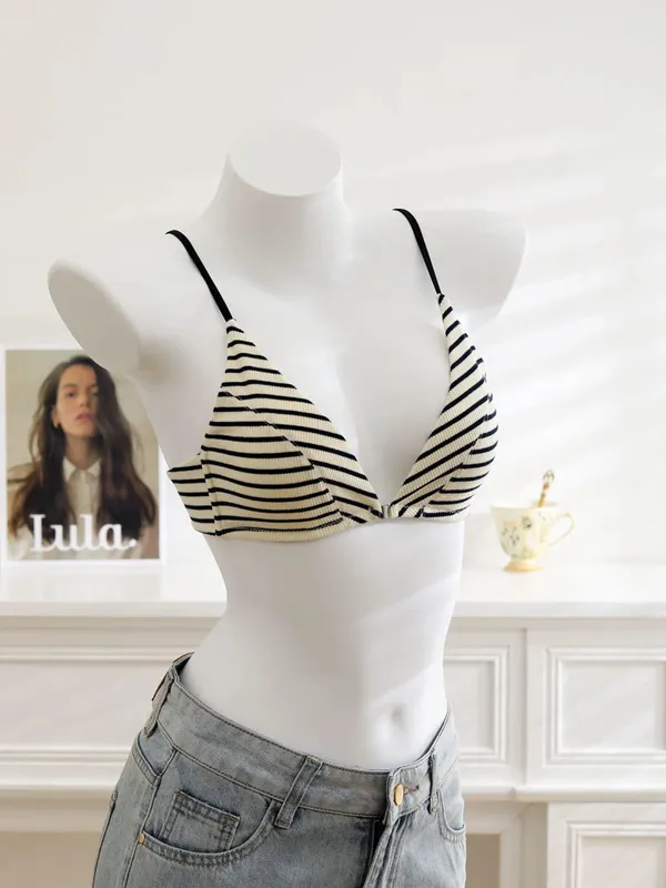 Women Front Closure Bra Set Summer Thin Light Cotton French Triangle Cup Backless Beauty Back Lingerie Suit For Small Chest S-XL