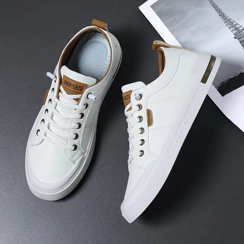 New Men's Low-Top Leather Sneakers Soft Durable White Casual Shoes Trendy Versatile Skate-Inspired Footwear Custom Casual Shoes — image 4