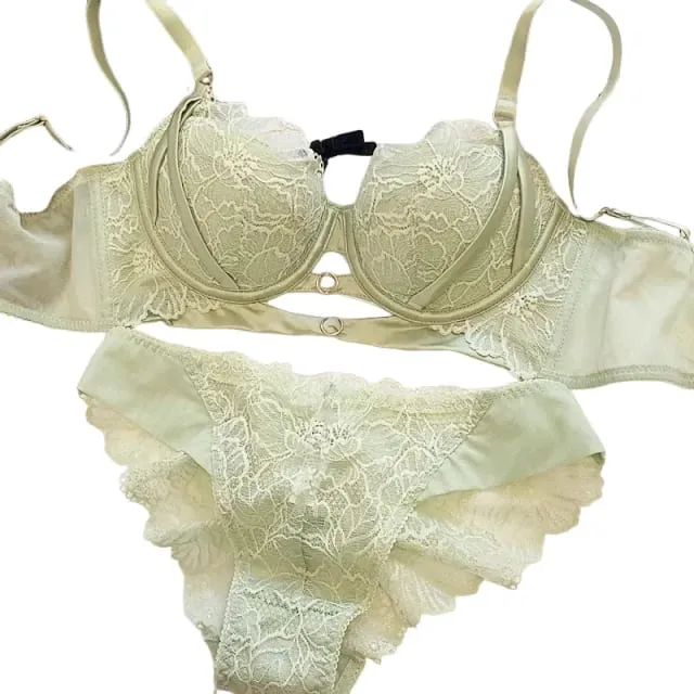 New Big Size Thin Cotton Lace Lingerie Set For Women Sexy Push Up Ladies Underwear Panties Hollow Out Female Intimates — image 1