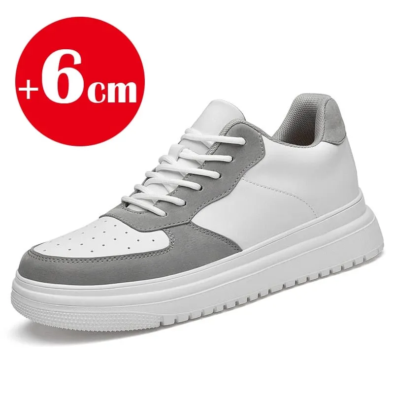 2026 New Height Increasing Shoes for Men 8cm Invisible Elevator Sneakers White Leathe Sport Zapatillas De Hombre Big Size 46