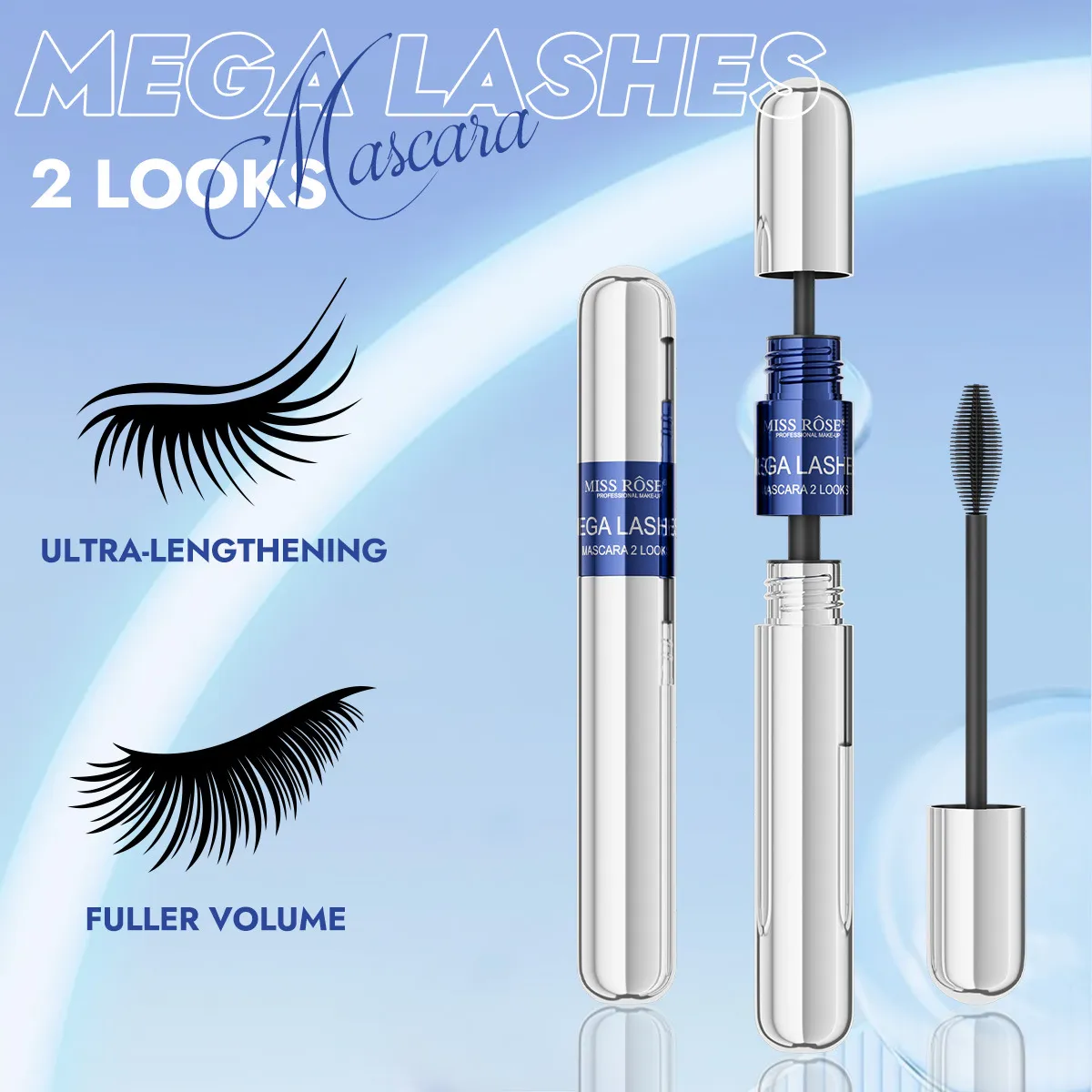 Black Mascara Set Big Brush Head Volumizing Lengthening Curling Mascara Waterproof Eyelash Primer Eye Makeup Cosmetic — image 2