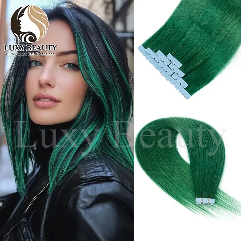 Colored Blue Mini Tape in Human Hair Extensions Invisible Seamless Tape in Hair 10pcs Pink Red Green Purple Blue Mini Tape Hair