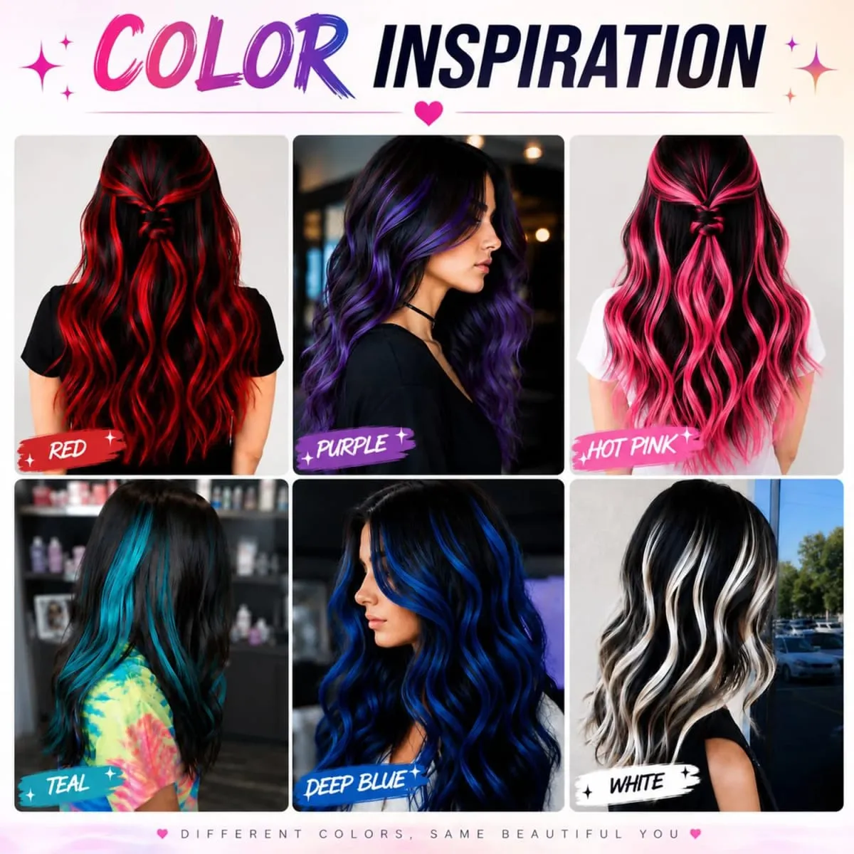 Colored Hair Extensions Clip in Teal Blue 5/10 Pieces Synthetic — image 6