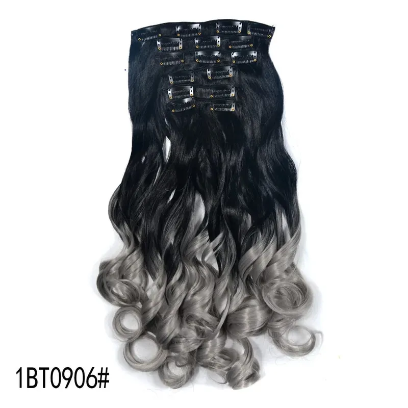 Long Wavy Hair Extensions Synthetic Clip In Hair Extensions Ombre Honey Blonde Dark Brown Thick Hairpieces 6pcs/set 20 Inch