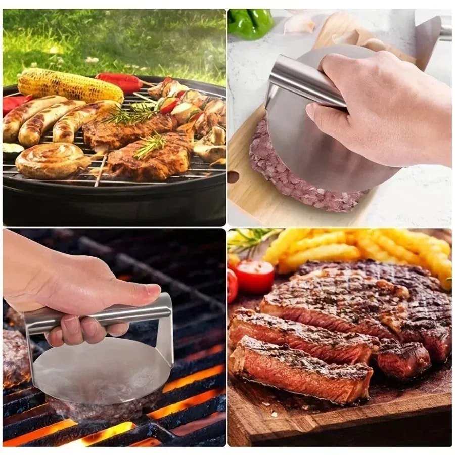 Stainless Steel Smash Burger Press Hamburger Patties Meat Masher Circular Meat Press Mold for Deli Meats Kitchen Accessories — image 2