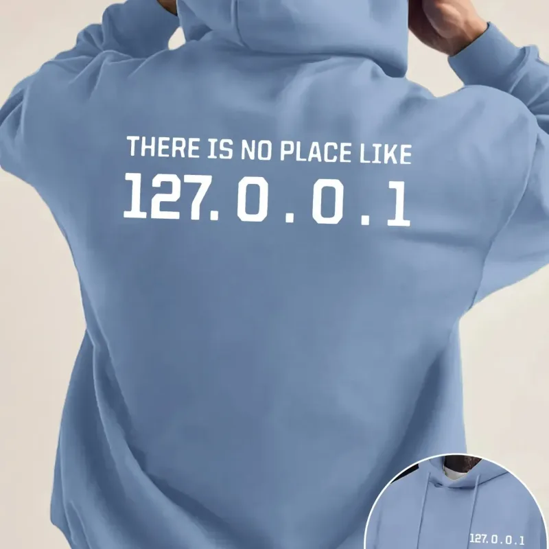 Programmer Geek 127.0.0.1 Text Graphic Hoodies For Men Double Side Print Soft Fleece Loose Hooded Pullover Tops — image 5