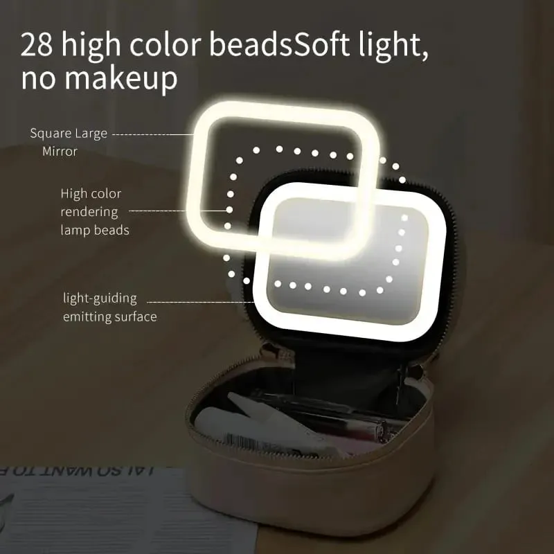 Portable Comestic Tools Storage Bag with LED Mirror Small Makeup Bag with 3 Light Modes Orangizer for Brushes and Lipstick — image 6