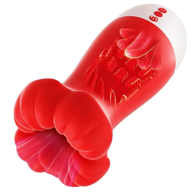 Pocket Pussy Squeezable Sleeve Penis Pump Male Maturbator 3 Natural Blowjob Sucking &10 Licking Vibrating Stroker Adult Sex Toys