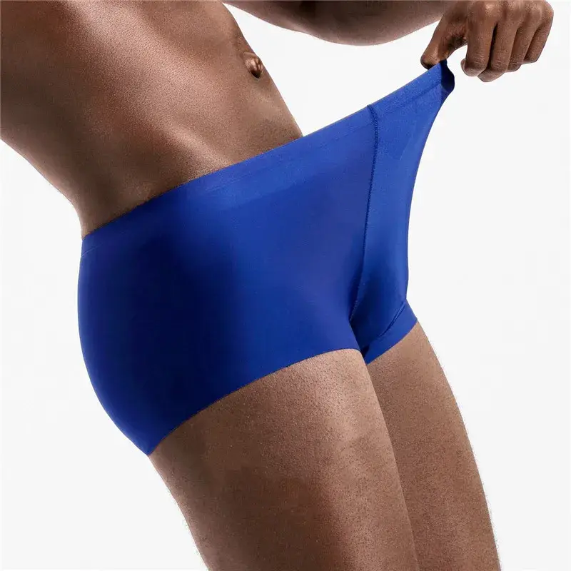 원활한 얼음 실크 복서 남자 솔리드 컬러 남성 속옷 울트라 얇은 섹시한 속옷 여름 멋진 트렁크 반바지 — image 1