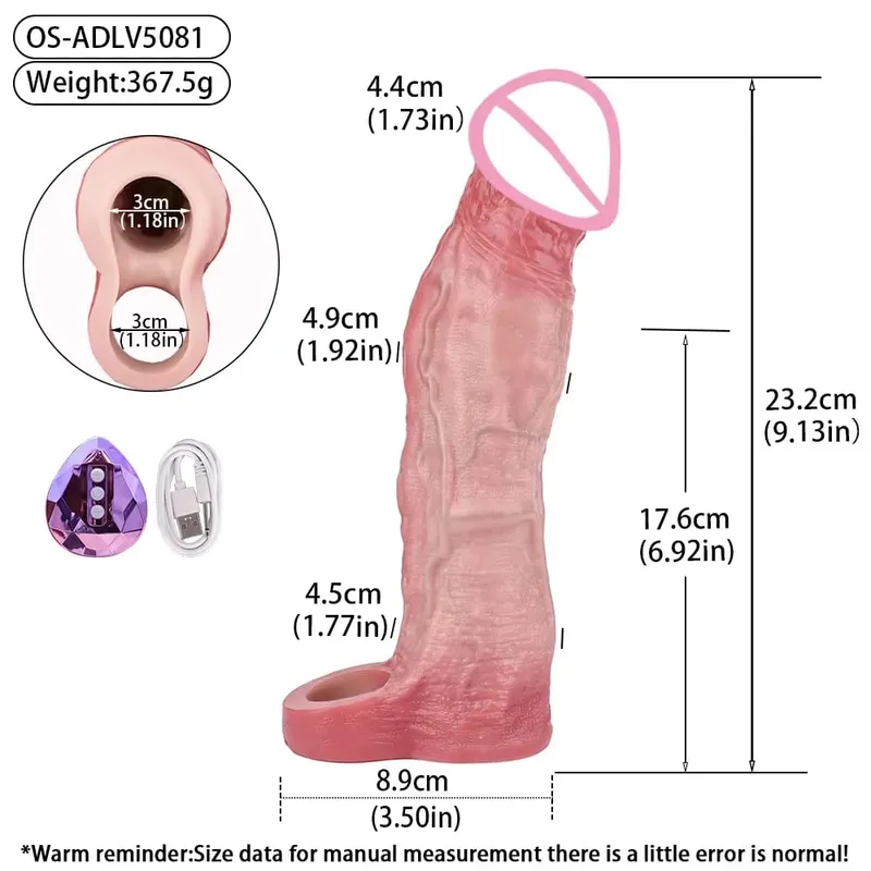 Controle sem fio realista oco vibrador macio silicone pênis manga preservativo masculino pau realçador atraso ejaculação brinquedos sexuais — image 17