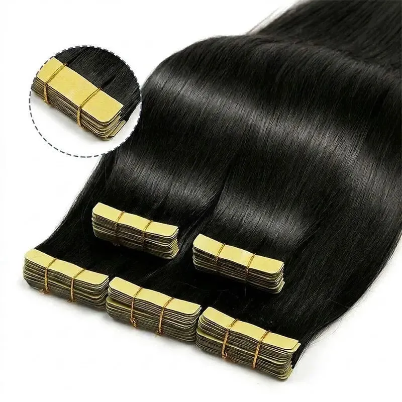 16-22 Inch Tape In Hair Extensions Human Hair Seamless Invisible Remy Hair Extensions Tape Ins For Women Brazilian Natural Black 21Pcs 50g 100% Human Hair — image 5