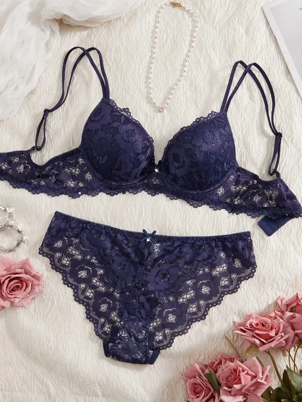 6-Piece Set Women's Underwear Set Sexy Patterned Lace Patchwork No Lining Comfortable Fitting Women's Push-Up Bra Sexy Lingerie — image 9