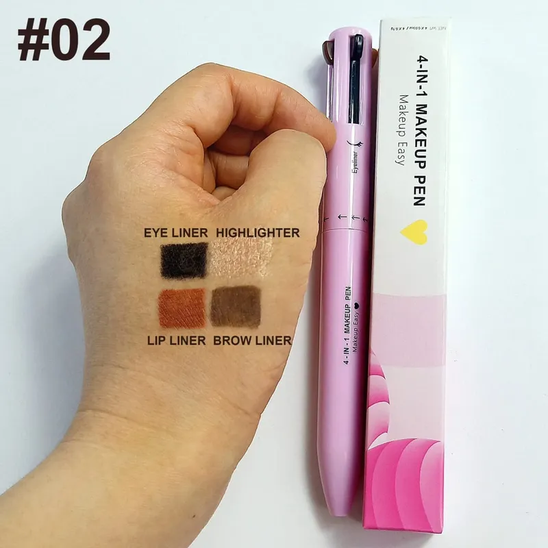 4 In 1 Makeup Pen Eyebrow Pencil Long Lasting Easy Color Lip Liner Highlight Lying Silkworm Eyeliner Pen Waterproof Makeup Tool