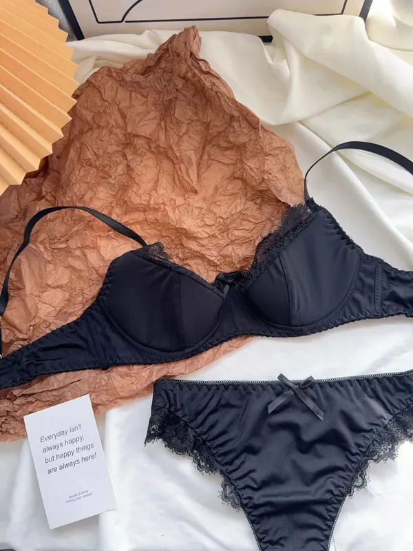 Satin Lace Lingerie Set for Women Push Up Bra & Briefs with Rabbit Ears Sensual Underwear — image 13