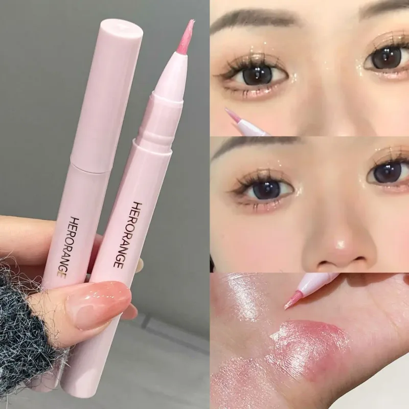 Herorange Glitter Shimmer Eyeliner Pen Sparkly Highlighter for under Eye Smooth Liquid Lying Silkworm Makeup Pen