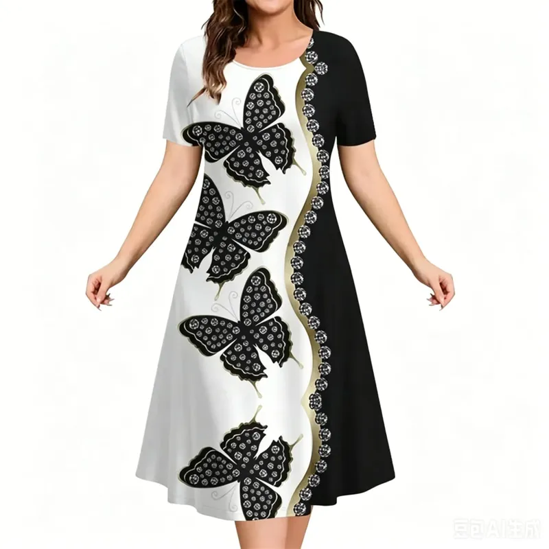 2026 New Women Dresses 3D Flowers Pattern Print Short Sleeve Loose Dress Casual Fashion A-Line Dress Summer Plus Size Dresses — image 6