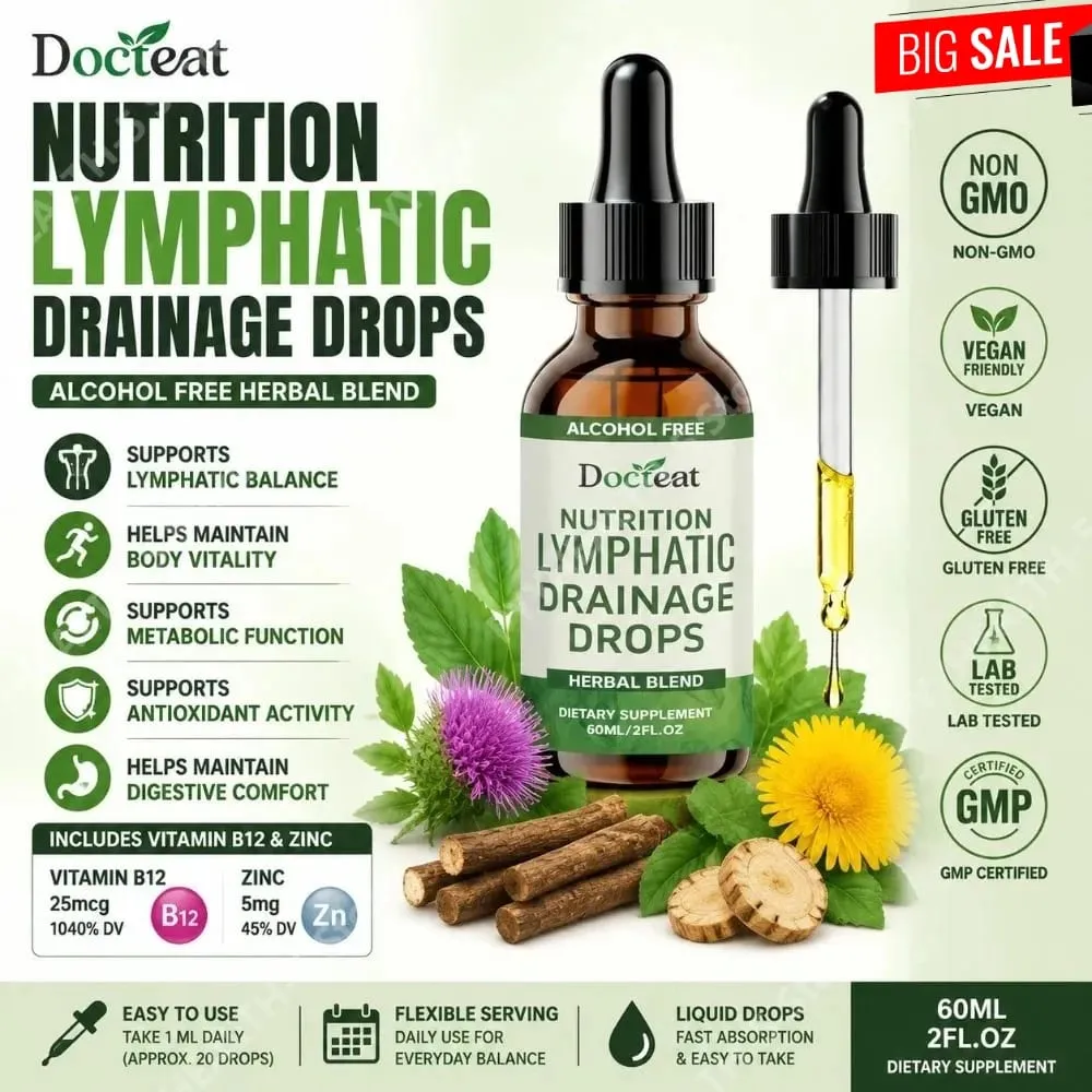 Lymphatic Drainage Drops Alcohol-Free Blend Supports Lymphatic Balance and Vitality with Vitamin B12 and Zinc 60 Ml — image 1