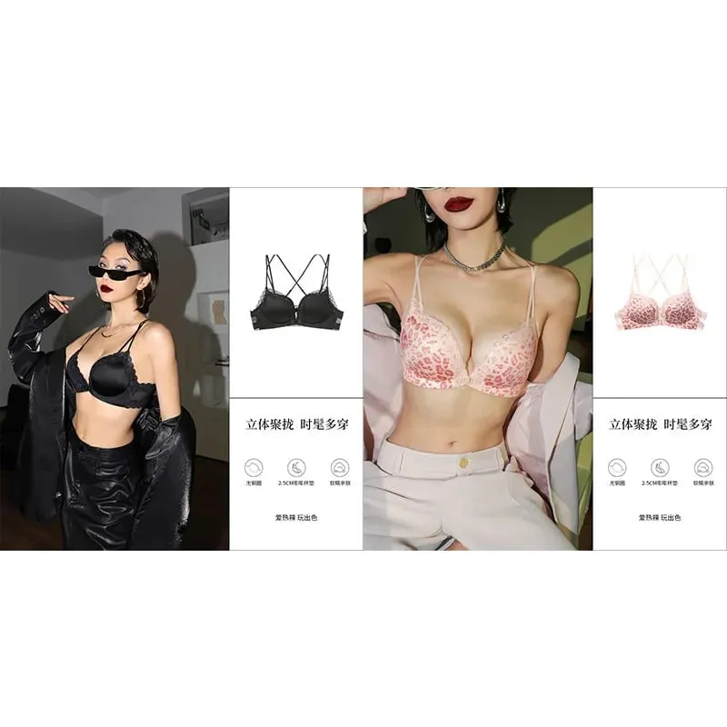 Victoria Style MOYISU Pink Leopard Wireless Bra Set Front Hook Design Push Up Bralette Sexy Back Lingerie To Boost Small Bust