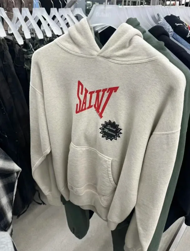 24FW SAINT Vintage Angel Printed Distressed Women Men Hooded Sweatshirt Hoodies Oversized Men Casual Cotton Pullover Hoodie — image 16