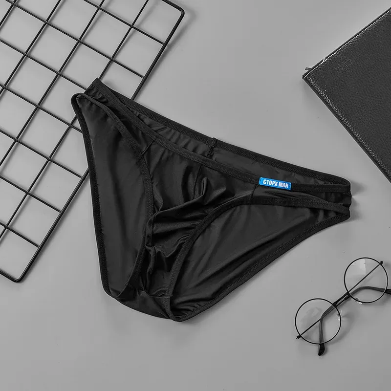 Men's Sexy Underwear Thin Ice Silk Translucent Briefs U Pouch Ropa Interior Hombre Male Panties — image 7