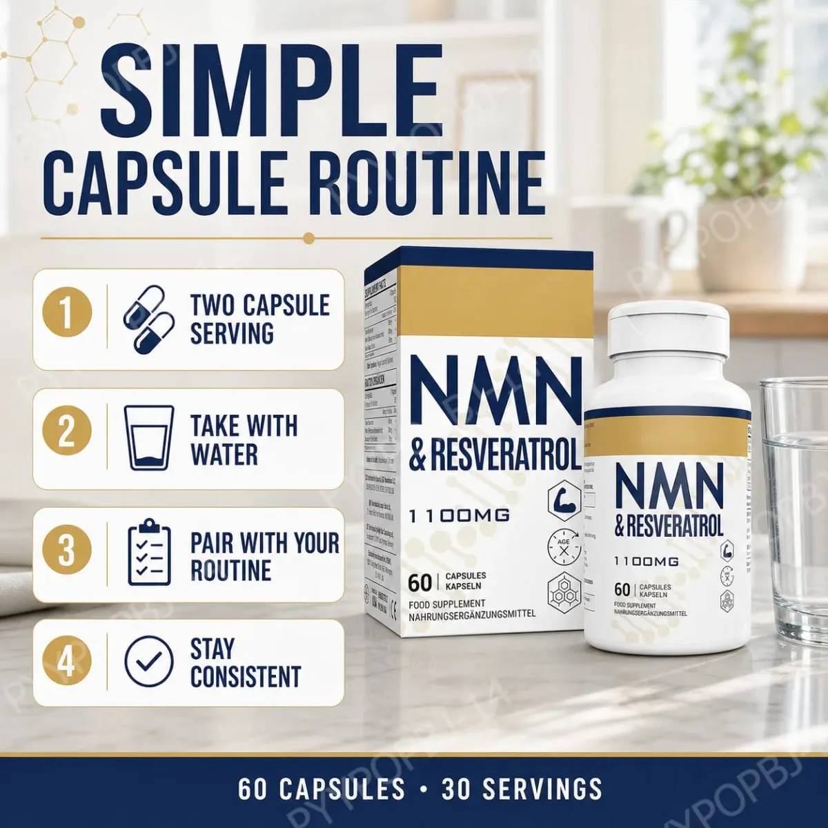 NMN+Resveratrol 60 Capsules Powerful Antioxidant Supplement for Heart Health & Anti-Aging Enhanced with Black Pepper Extract — image 6