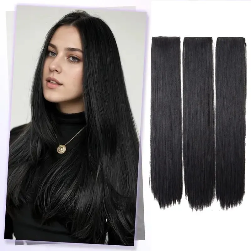24Inch Synthetic Long Straight 3pcs/set Hair Extension Invisible Hair Thickening Hairpiece for Women Daily Use — image 10