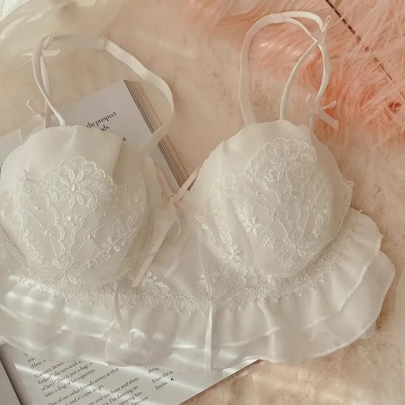 Japanese Lolita Lace Bra Set Half Cup Sweet Sexy Lingerie Women Small Breast Push Up Supportive Pure Feminine Girl Charm S-xl