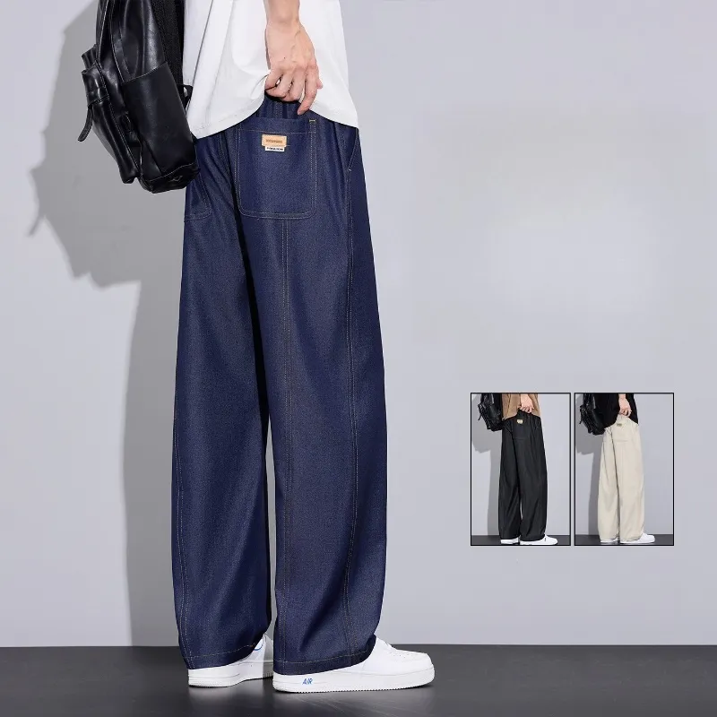 Men's Summer Lyocell Thin Wide Leg Jeans Ice Silk Cool Breathable Elastic Waist Casual Streetwear Denim Pants Daily Wear for Men — image 5